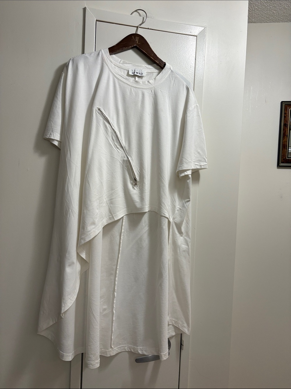 Kate Hewko White Asymmetrical Layered Tunic with Zip Detail